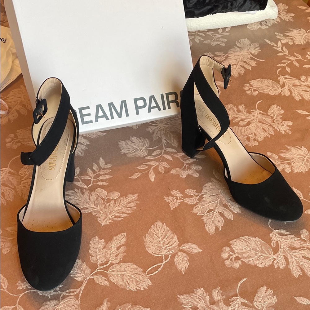 Dream Pairs Black Ankle-Strap Block Heels